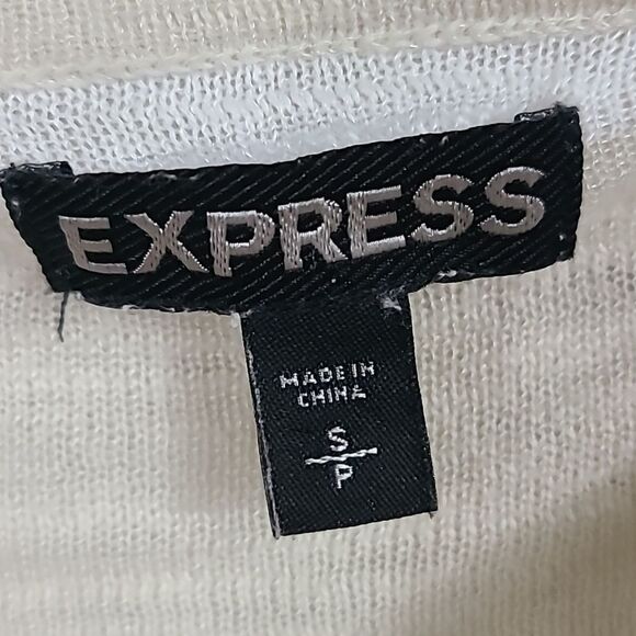 Express Tan Stripe Side Cinch Lightweight Slub Knit Sweater Neutral Small Top - Picture 2 of 9